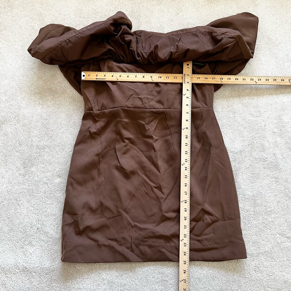 NIKITA MHAISALKAR ANTHROPOLOGIE NWT Off-The-Shoulder Bubble Dress Brown Chic - Picture 7 of 8